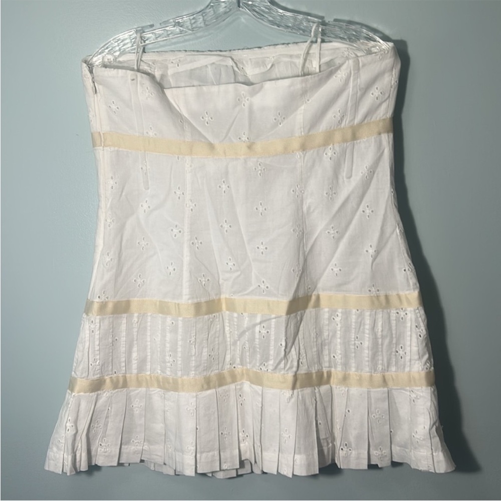 Kimchi Blue Large Dress Violetta Eyelet Strapless Mini lined ivory bows pleats - Picture 7 of 14